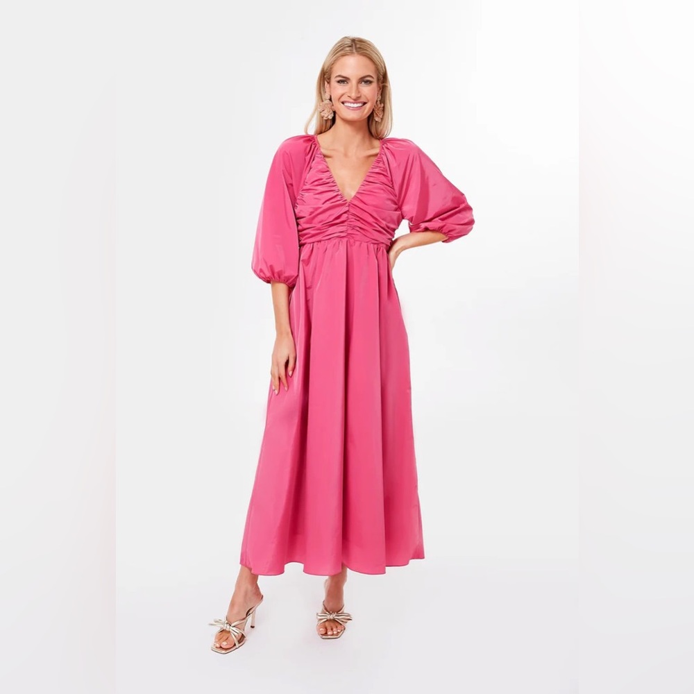 Hyacinth House Tuckernuck Fuchsia Ruched V-Neck Gia Maxi Dress